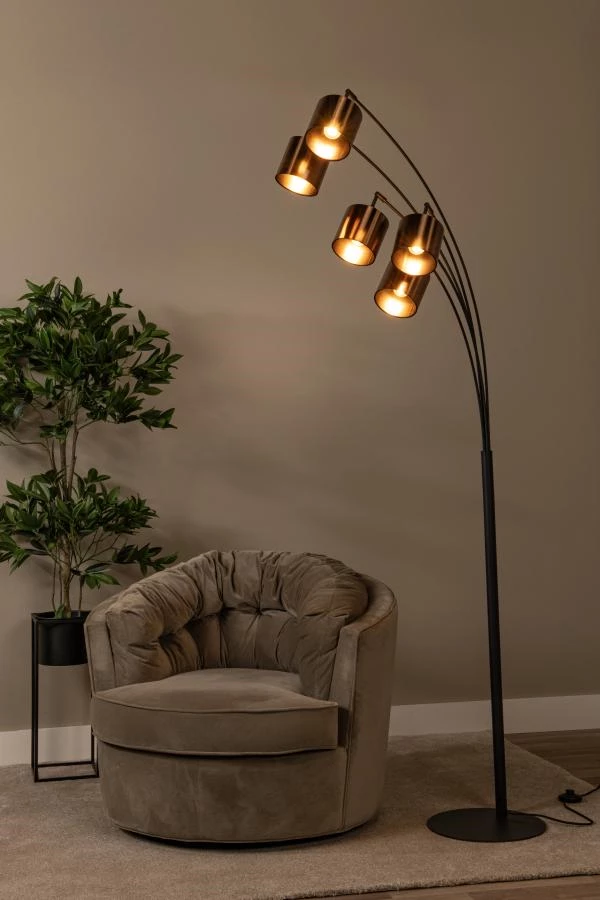 Lucide RANKOS - Vloerlamp - 5xE14 - Zwart - sfeer 1